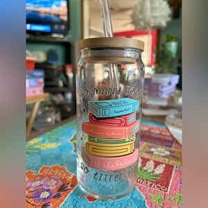 Book Lovers 20 oz Glass Can Cup